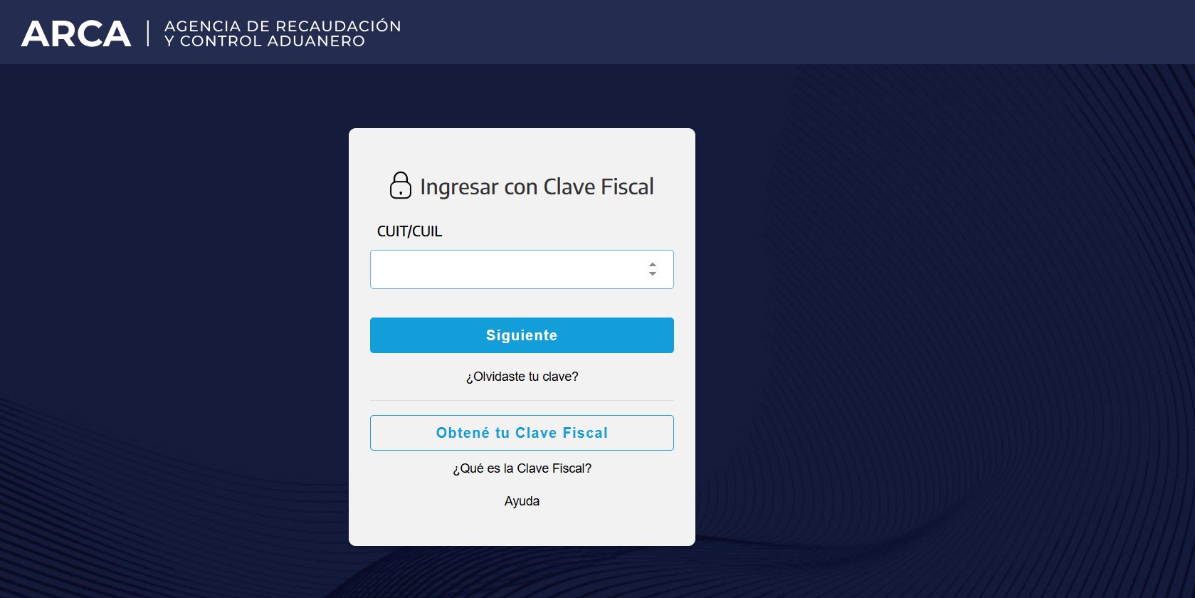 Pantalla de ingreso a ARCA con CUIT y Clave Fiscal