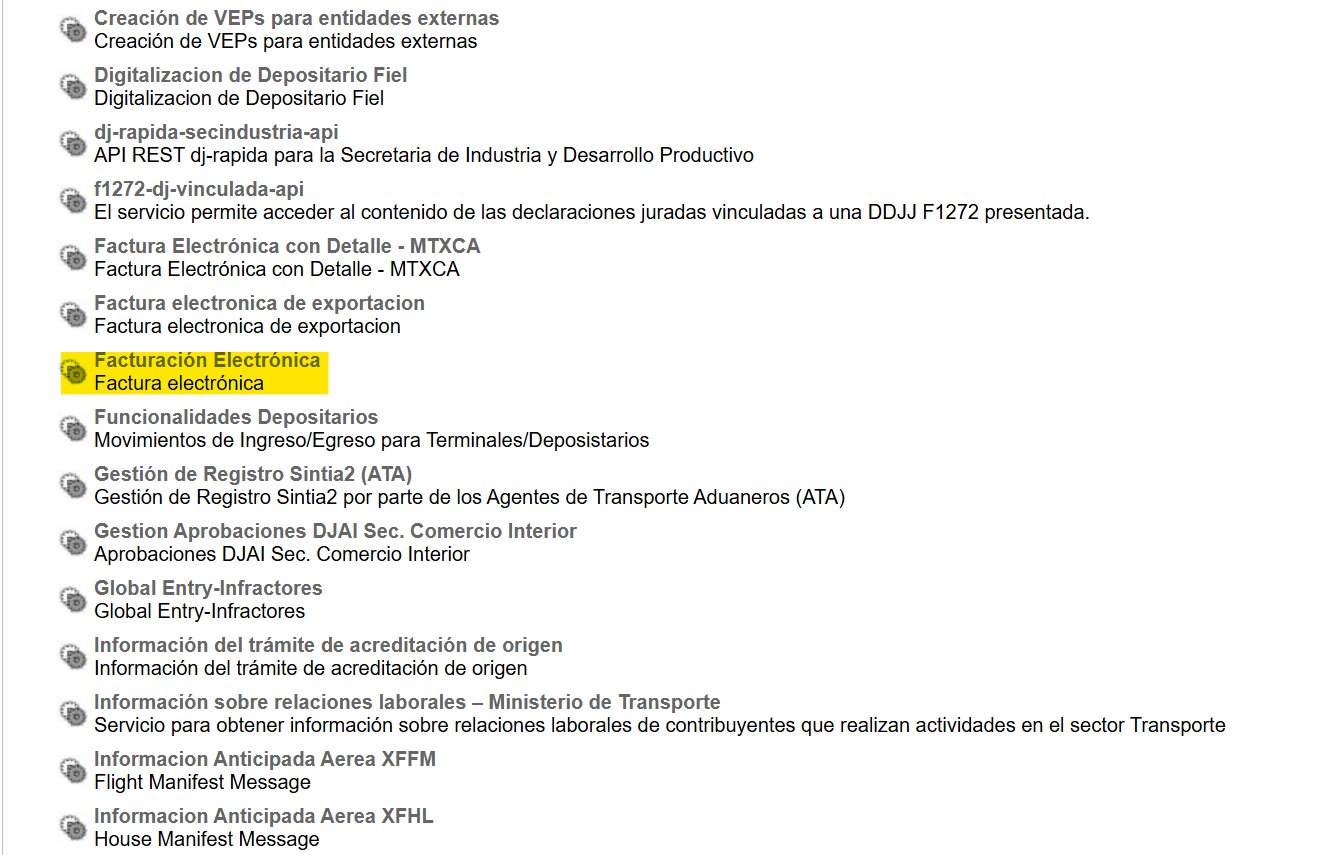 Selección del servicio Facturación Electrónica