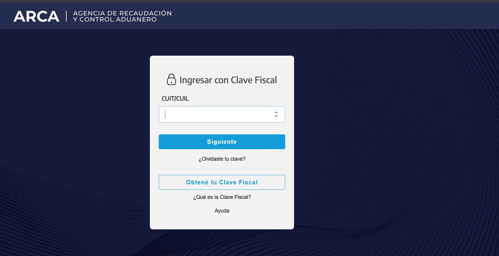 Inicio de sesión en ARCA con CUIT y Clave Fiscal