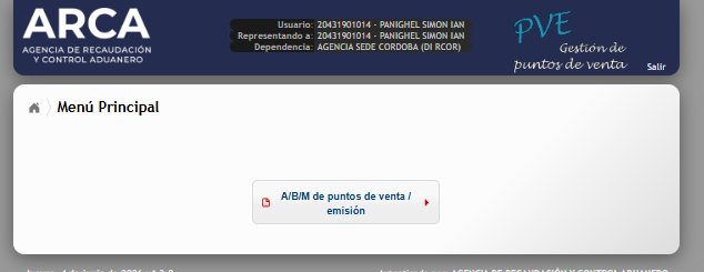 Opción A/B/M de Puntos de Venta / emisión en el Menú Principal